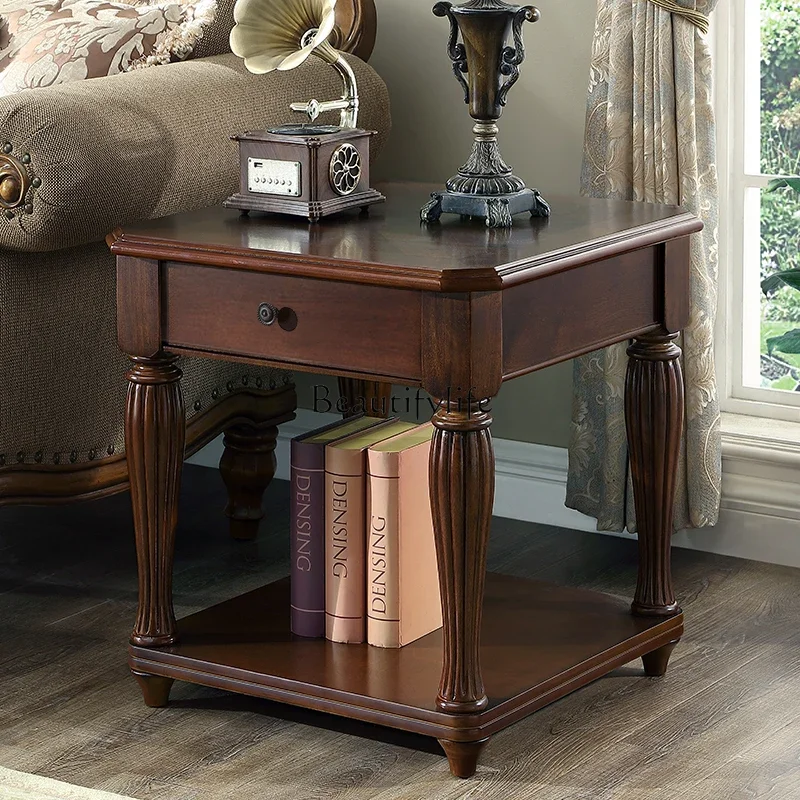 

03.ld14 Sofa corner table American coffee table set Solid wood edge table, retro small side table