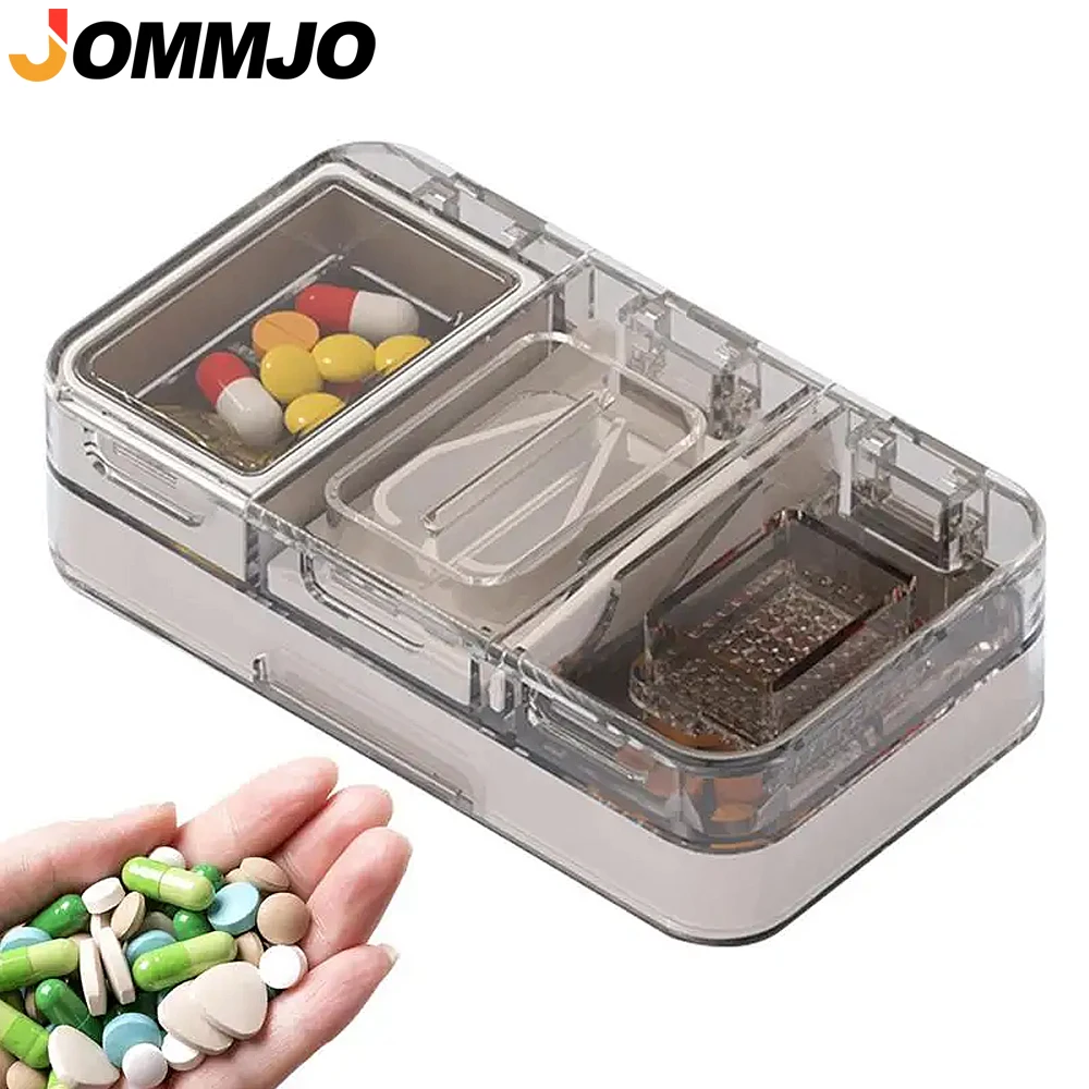 

3-in-1 Pill Cutter Splitter for Tiny or Small Large Pills,Pill Crusher Grinder with Powder Brush Grind Tablets for Storage Pills