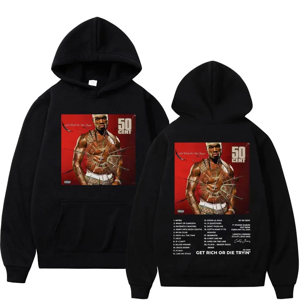 Rapper 50-cent album dubbelzijdig print hoodie mannen vrouwen mode hiphop oversized truien vintage casual hooded sweatshirts