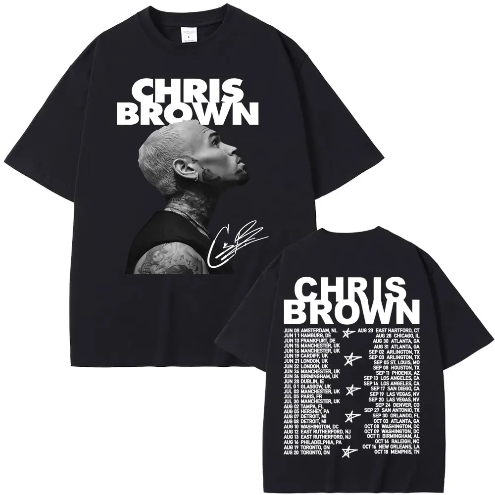 

2025 Chris Brown Tour Breezy Bowl XX Album Tour Футболки из 100% хлопка Мужские и женские футболки в стиле хип-хоп Поп-музыка Уличная футболка Повседневная уютная Y2k