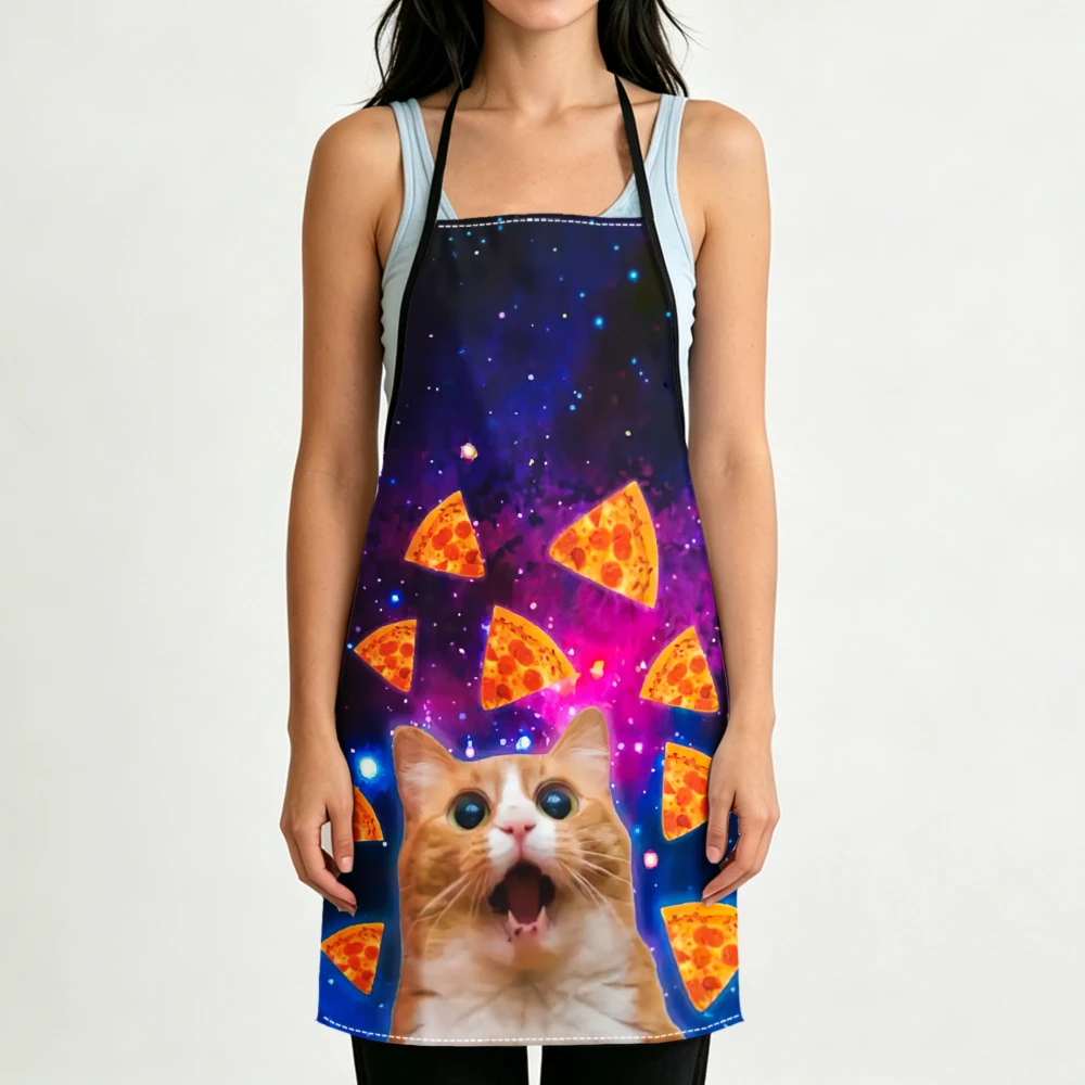 ‌Vibrant Nebula Space Pizza Cat Apron, Lightweight for Home Kitchen Use‌ Stain Resistant for Baking & BBQ