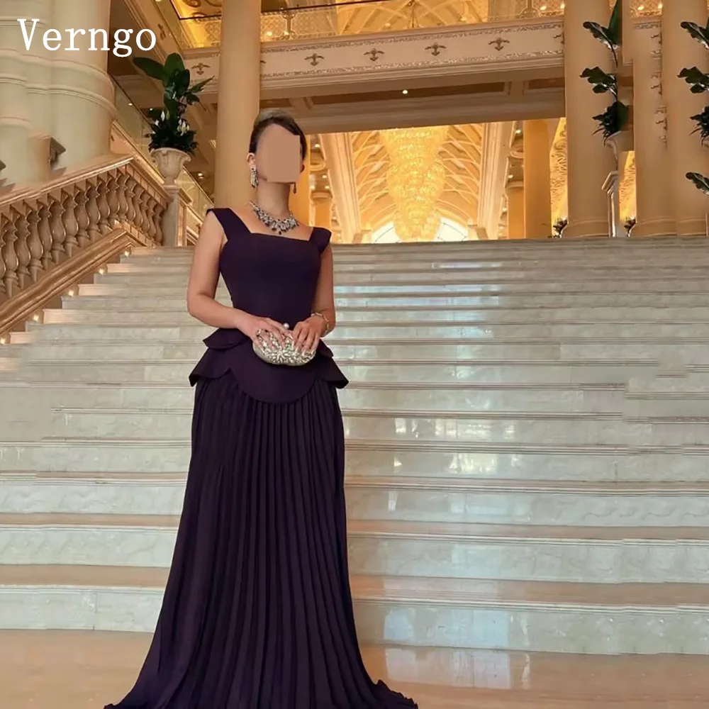 

Verngo Brown Crepe Evening Dress Spaghetti Straos A Line Pleated Formal Occasion Dress Arabia Prom Gown Customized