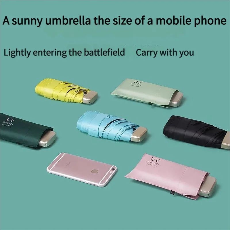 Ultra Light Small Mini Women Five Fold Umbrella Sun Proof Sun Proof Anti UV Sun Rain Dual Use Umbrella Thick Black Glue Pocket S image 5