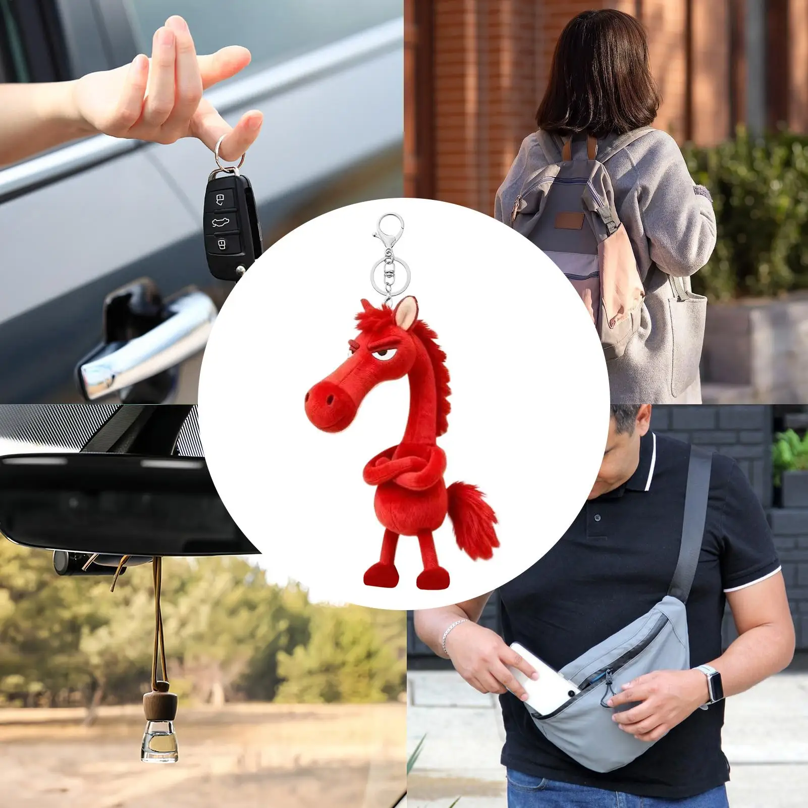 Niedlicher Schlüsselanhänger 2026 Plüsch-Pferdetaschen-Charm, kleiner gefüllter Schlüsselanhänger, Anhänger für Rucksack, Geldbörse, Gepäck, Rückspiegel, Telefon