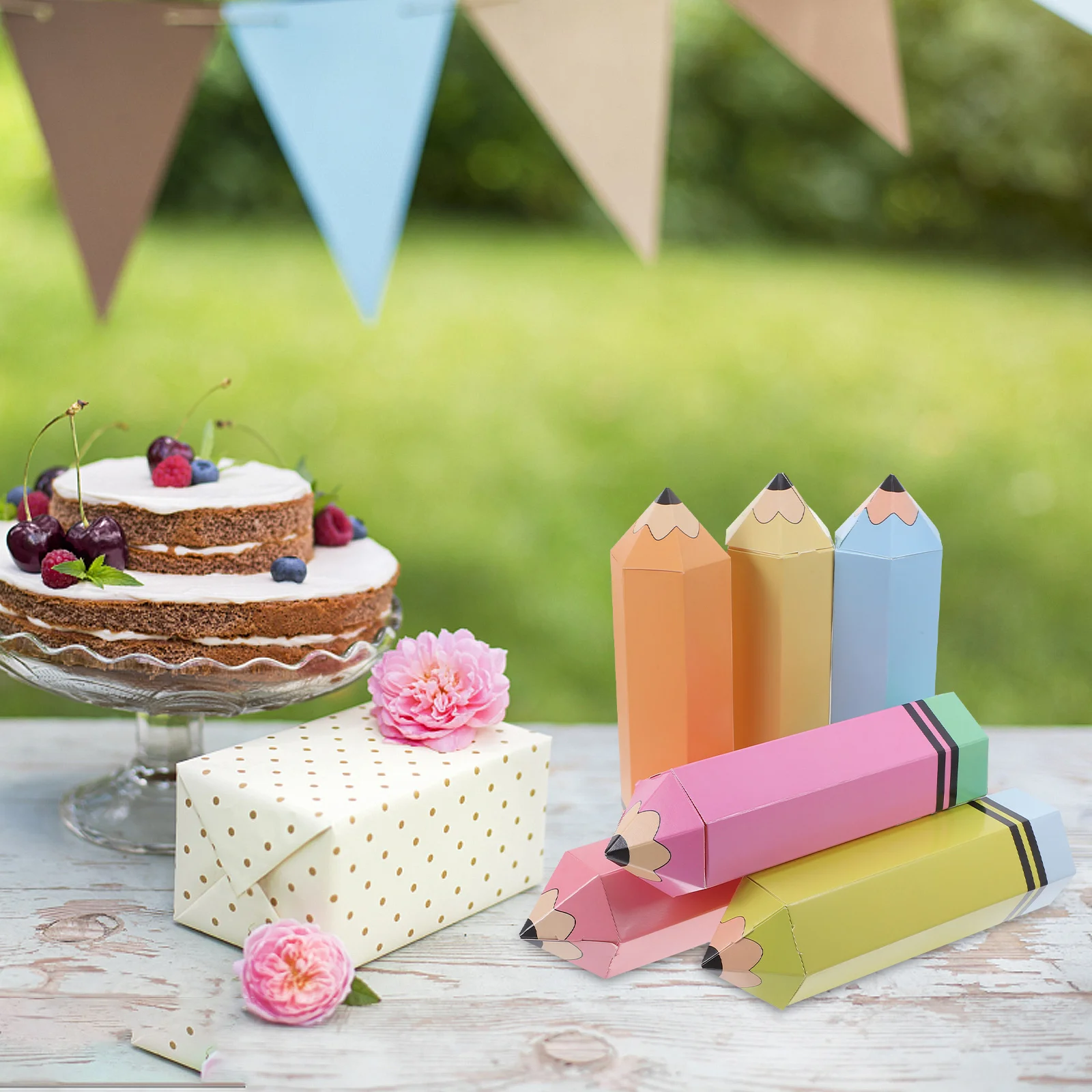 

12 Sets Pencil Packaging Box Back to School Candy Container Shaped Boxes First Day of Goodie Bags Carton Cookie Paper Student