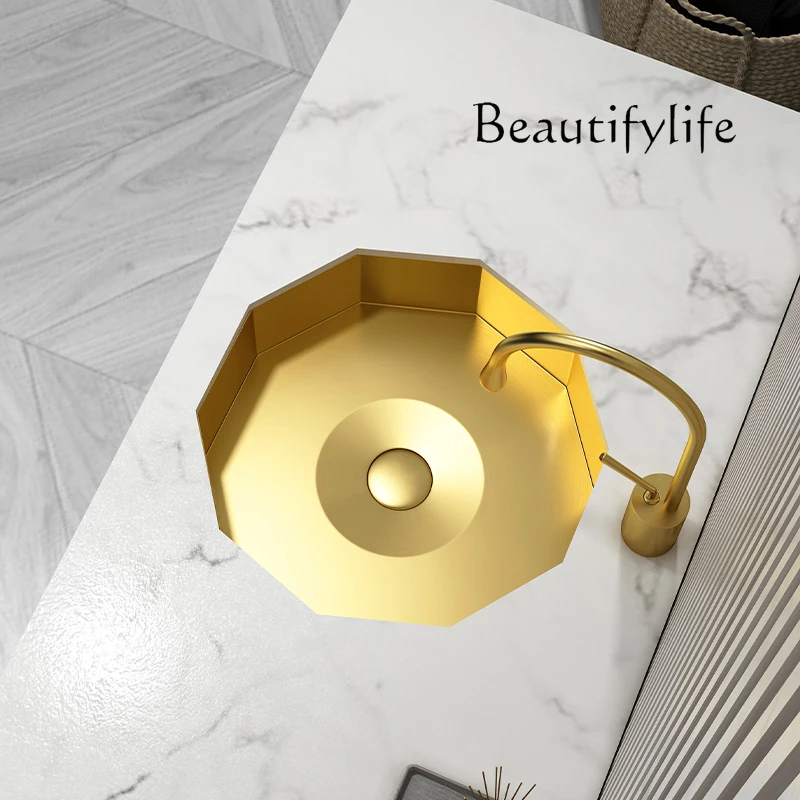 Golden strange stainless steel under-counter basin Hotel bathroom Embedded art basin Bar Wash basin