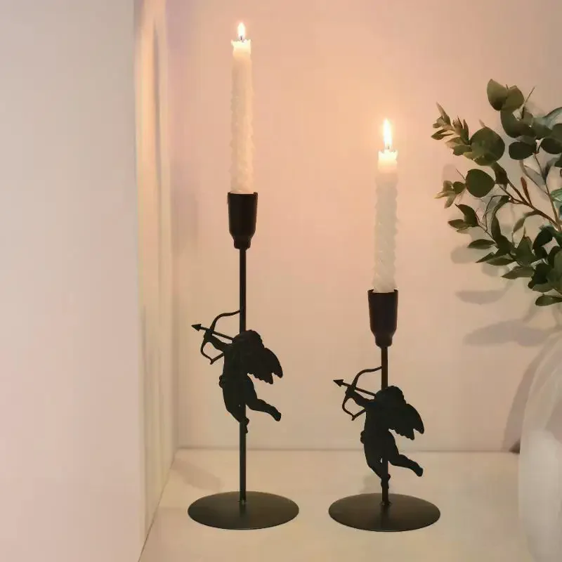 Handcrafted Metal Cupid Candle Holder Set Romantic Design for Wedding Valentine's Home Desktop Decor