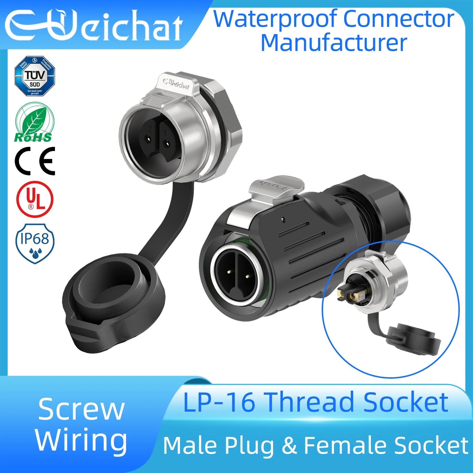 

EW-LP16 2 3 4 5Pin Waterproof Aviation Power Connector M16 Solderless Charger Screw Lock Plug Socket IP68 Metal Signal Adapter