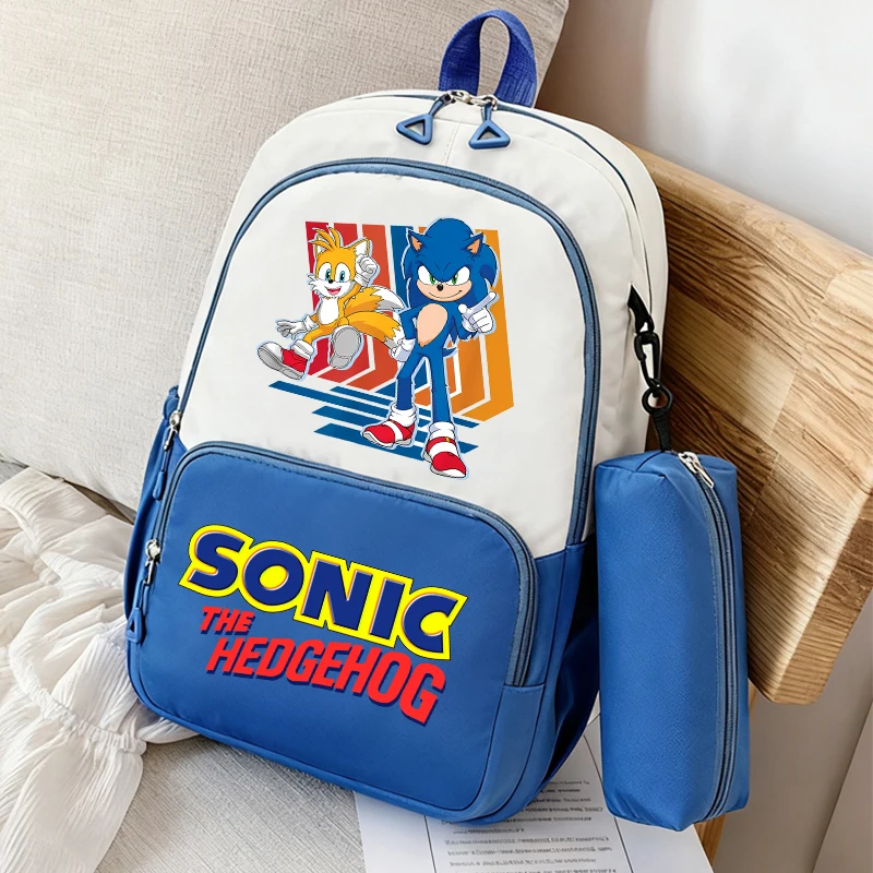 Plecaki Sonic, piórniki, anime, nylonowe tornistry, etui na długopisy, torby na książki z kreskówkami, torby na ramię, piórniki, prezent dla chłopców