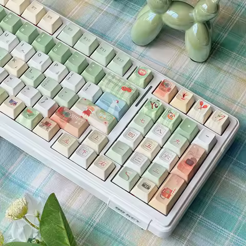 MAIMOOO Keyboard Caps Cherry Profile Time Machine Theme Cute Green Fresh Keycaps PBT Dye Sub Custom Retro Mechanical Keycap