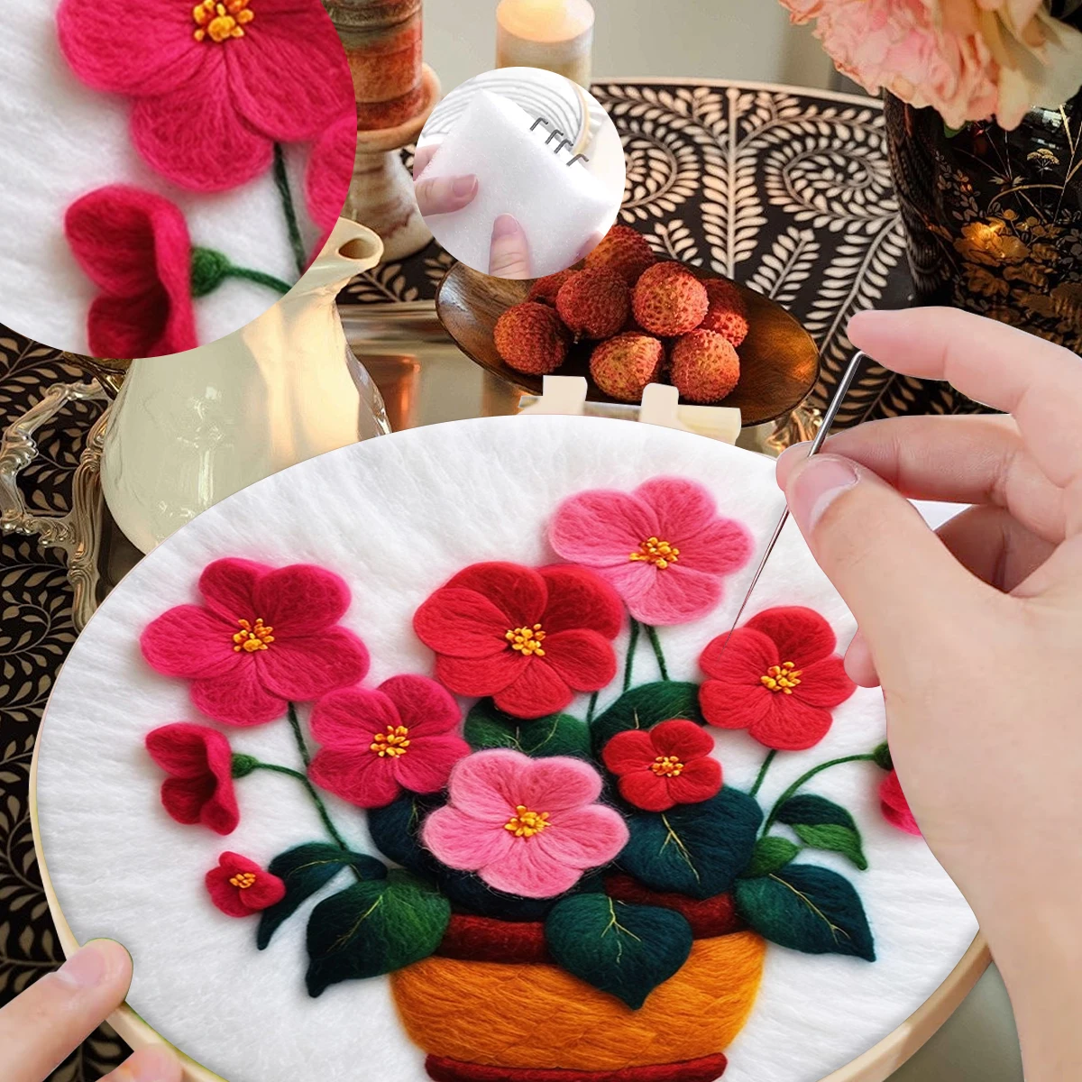 

SDOYUNO Wool Felt Package Beginners Painting Stitch flowers Creative Leisure Felt Sewing Wool For Knitting Diy Set Home Decor