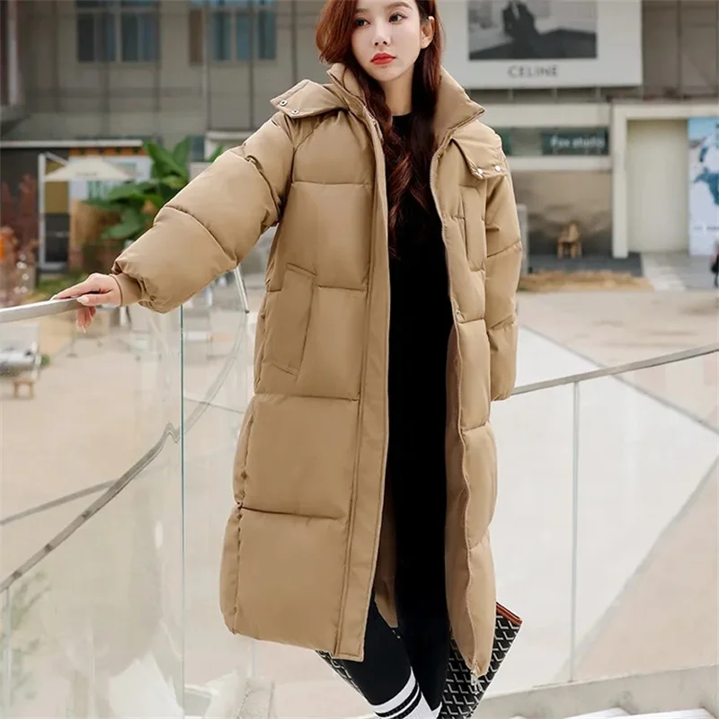 2024 New Korean Thicken Puffer Snow Parkas Fashion Windproof Down Cotton Hooded Women Jacket Winter Loose Long Coat Ladies Outwe