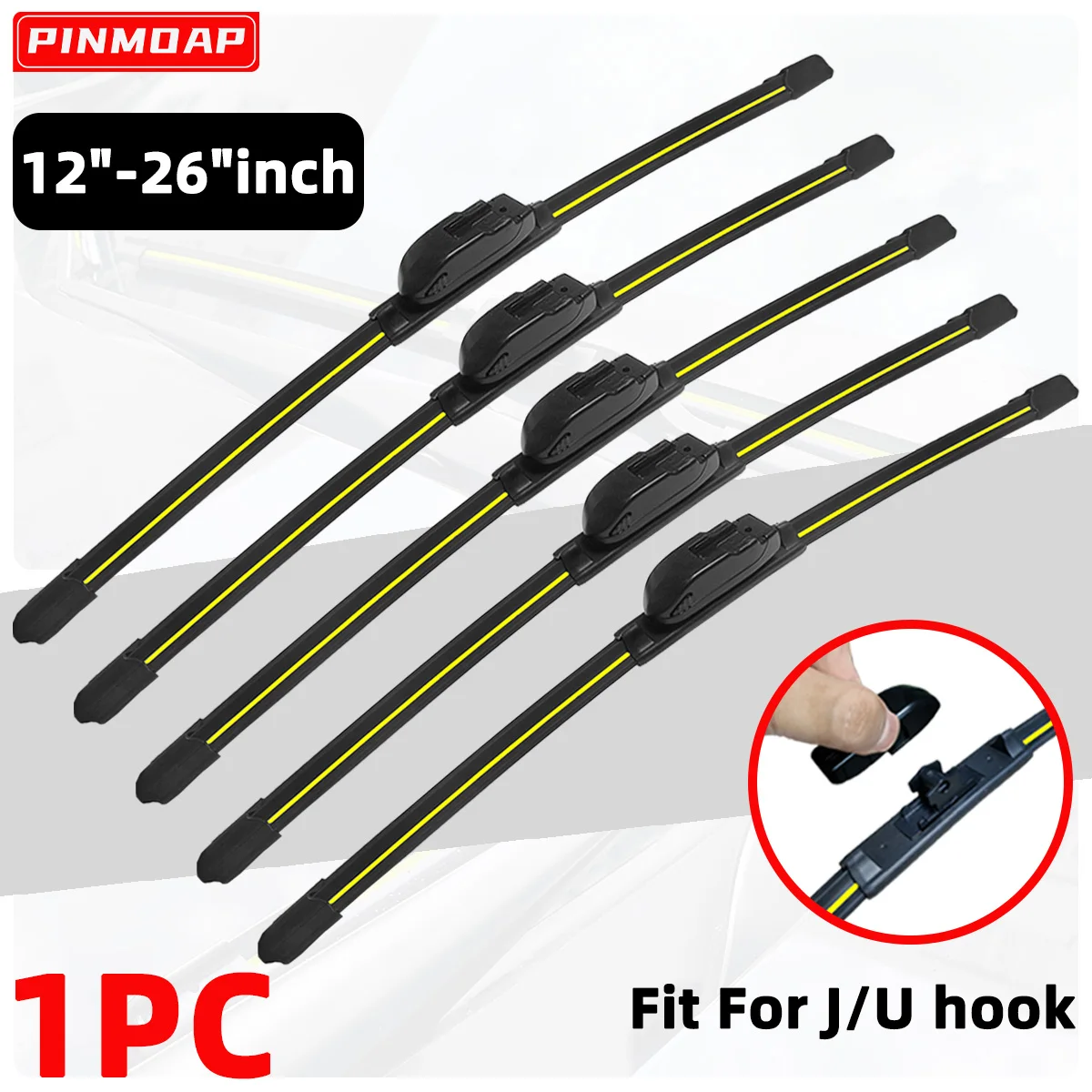 PINMOAP Universal U/J-Haken Scheibenwischer für die Frontscheibe 12"13"14"16"18"19"20"21"22"24"26" Geräuscharmer Wischer Ersatzteile