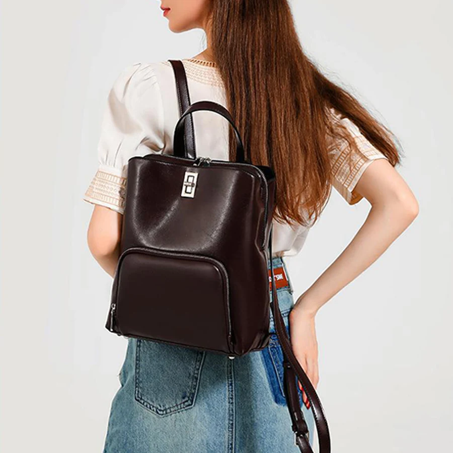 Tas Ransel Wanita Modis Tahan Air Kulit Asli Tas Sekolah Daypack untuk Perjalanan untuk Anak Laki-laki dan Perempuan Tas Ransel Tren Wanita
