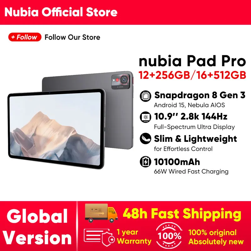 nubia Pad Pro WIFI Snapdragon 8 Gen3 10.9'' 2.8K 144Hz Display 10100Mah Battery 66W Fast Charger 20MP+13MP Bluetooth 5.3