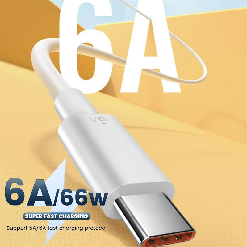 Cabo de carga super rápida para Xiaomi e Huawei Smartphone, USB tipo C, PVC e Metal, alta qualidade, novo, 6A, 66W, 1 A, 1.5 milhas