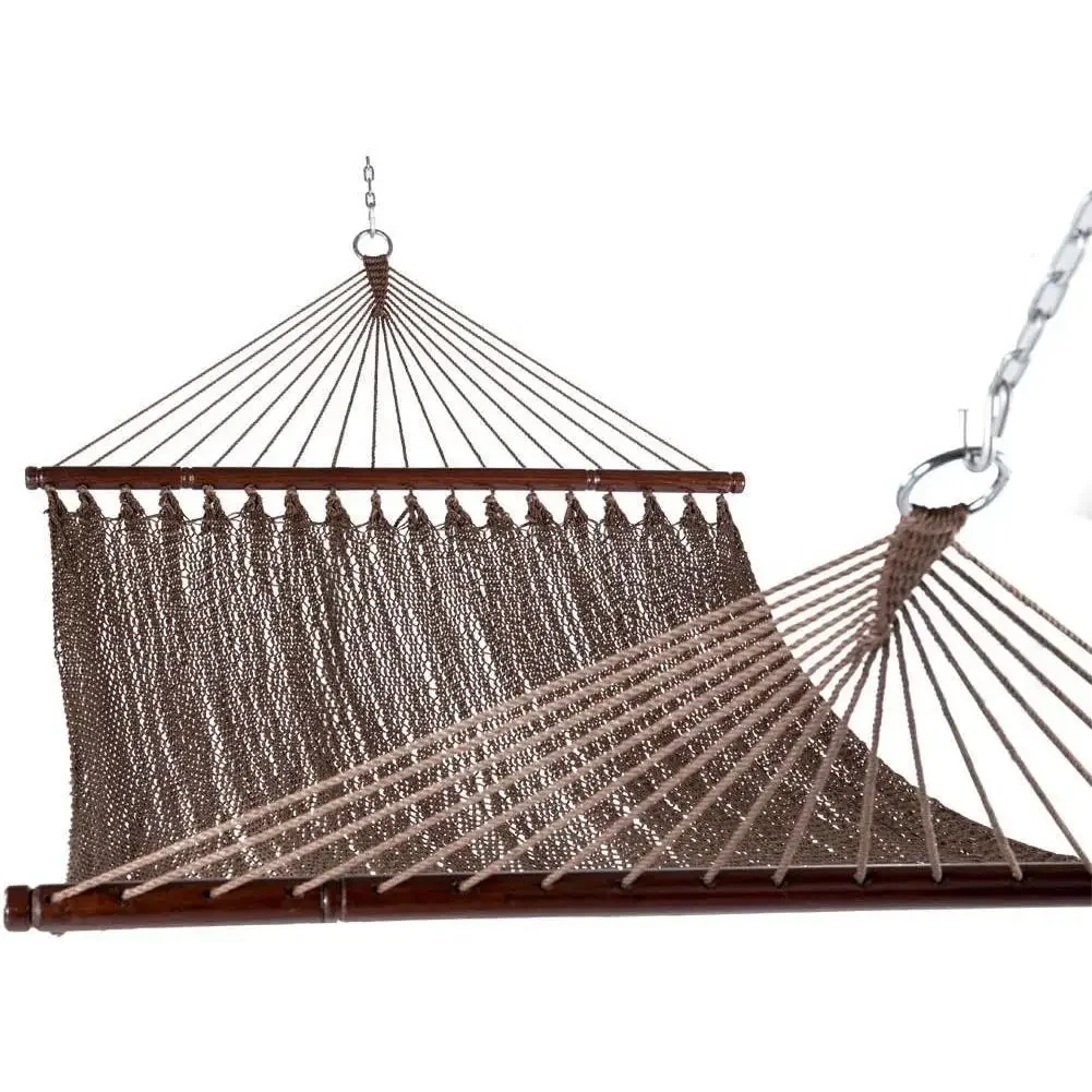 أرجوحة حبل مزدوجة بطول 10.5 أقدام لشخصين، أرجوحة بوليستر منسوجة يدويًا مع قضبان مفرشة، للفناء الخلفي الخارجي بجانب حمام السباحة،