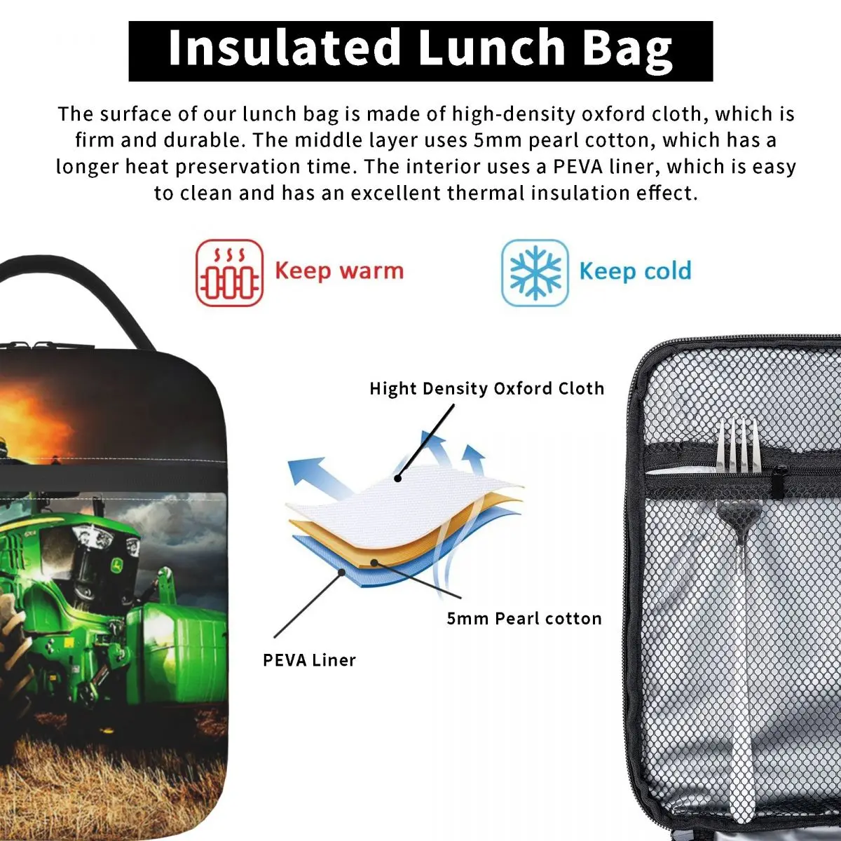 Tractor Insulated Lunch Bag for Women Leakproof Thermal Cooler Bento Box Office Work School