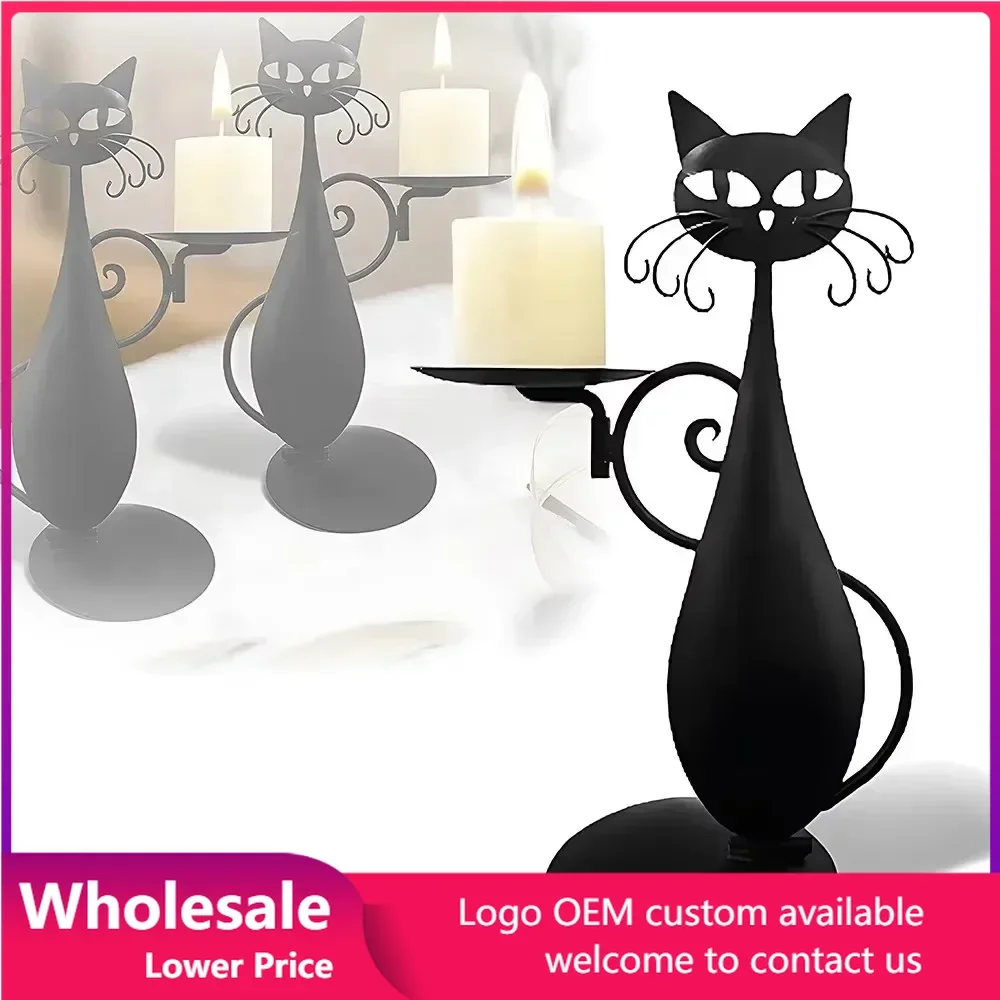 

Black Metal Cat Candle Holder Pillar Candle Vintage Country Farmhouse Family Metal Art Sculpture Animal Candlestick Metal Decor