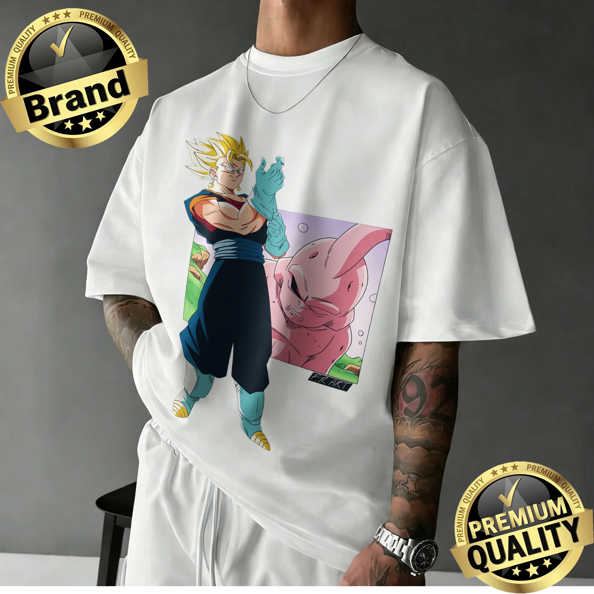 

2026 New Arrival Dragon Ball Oversized Retro Anime T-shirt | Vegito Vs Buu Retro Graphic Print 100% Cotton Casual Tee for Family