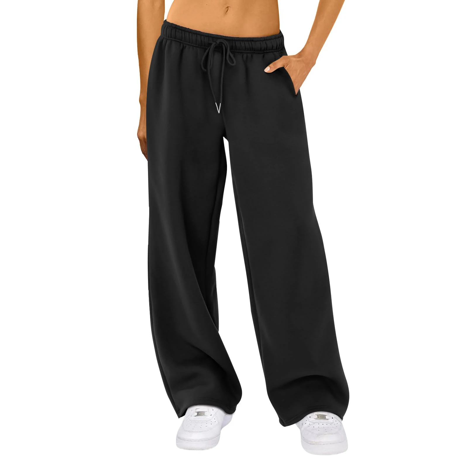 Women s Causal Trouser Drawstring High Waist Jogger Pants Baggy Straight Wide Leg Sweatpants with Pockets