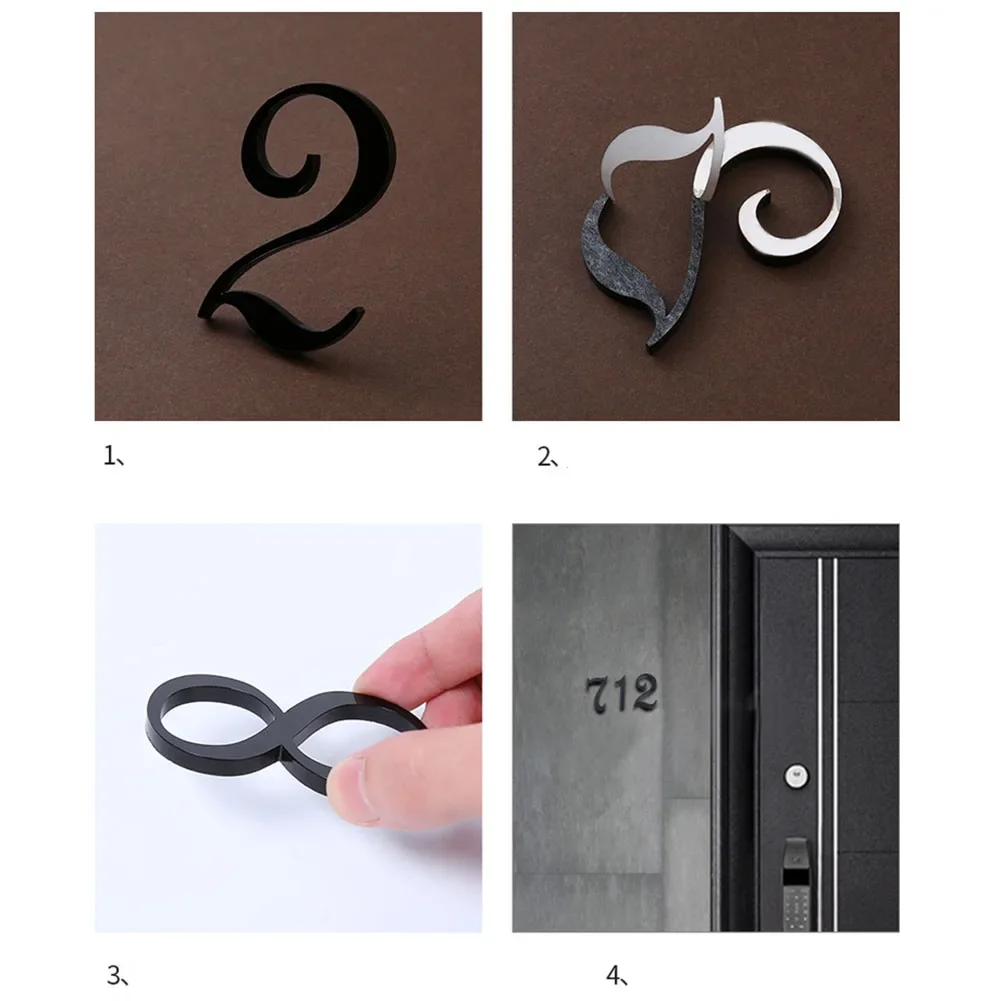 Numero 3D numero porta 70x47x5mm resina ABS appartamento nero artigianato piatto per cassette postali hotel casa porte casa lucidate 0 ~ 9
