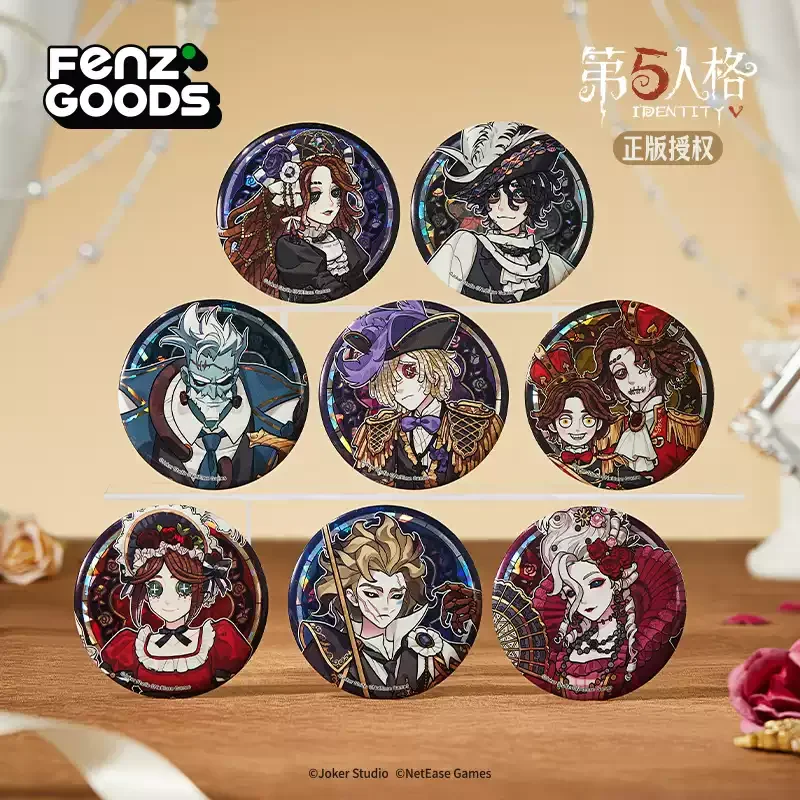 Badge rond en fer blanc officiel et authentique de la série Identity V Dawn, personnages collègues Ada Mesmer, Emil, Mary Cueist, Marionnetteur Percy, cadeau à collectionner