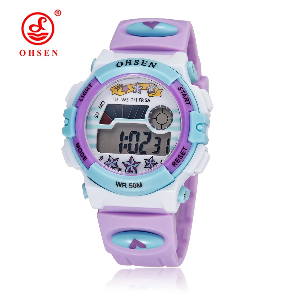 

OHSEN Kids Sport Watches 50M Waterproof Red Cartoon Digital Wristwatch Stopwatch Electronic LED Children Watch For Boys Girls