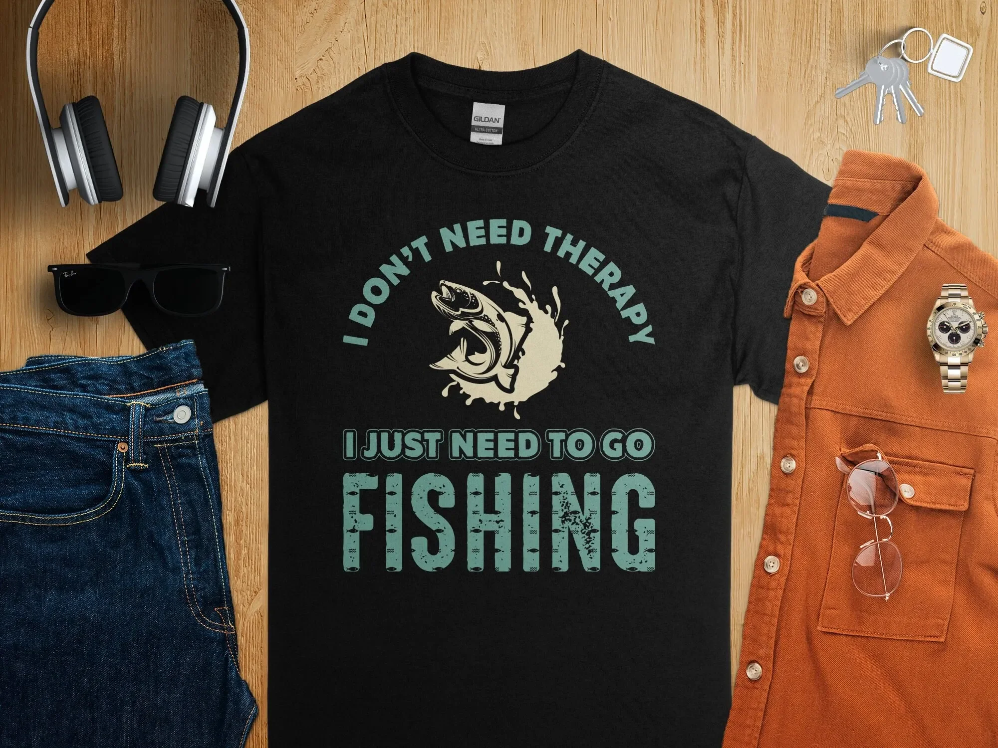 

Fishing Therapy T Shirt Funny Angler Fisherman Cotton Outdoor Hobby Casual Top Apparel