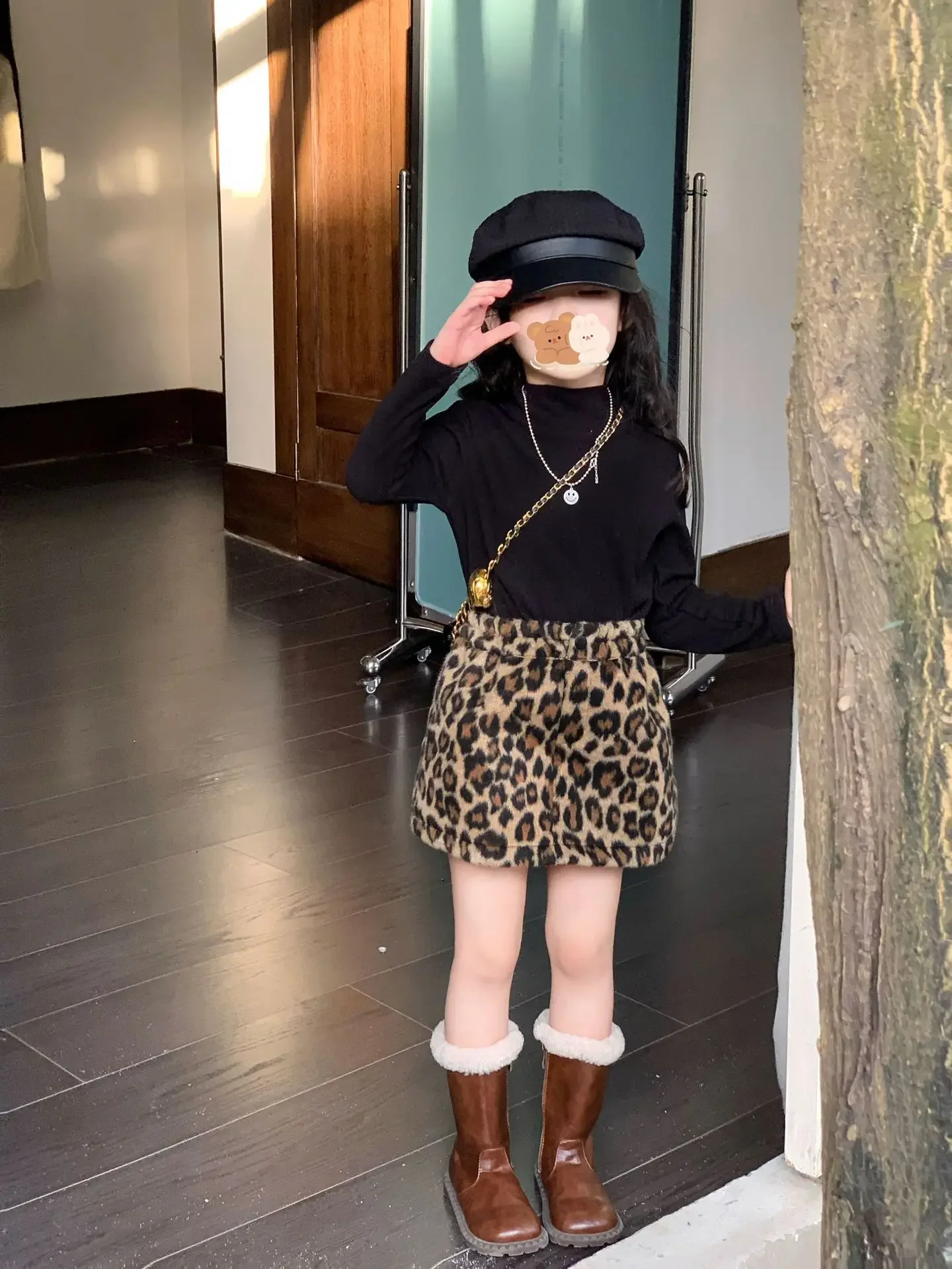

Baby Girls Skirts Fashion Leopard Woolen Retro American Style Autumn New Childrens Skirts 2025 All-match