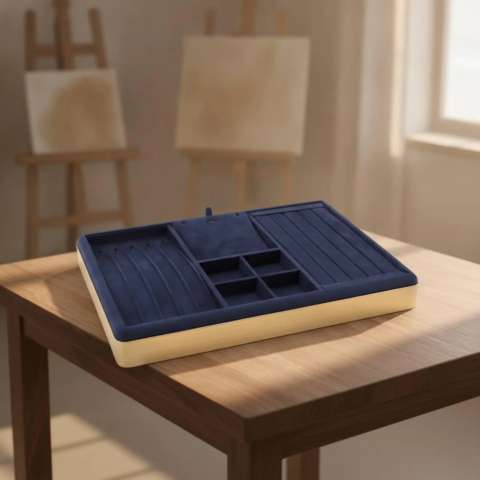 Microsuede Leather Jewelry Display Tray with Raised Rim for Necklace Pendant Organizer Storage Box for Boutique Showcase