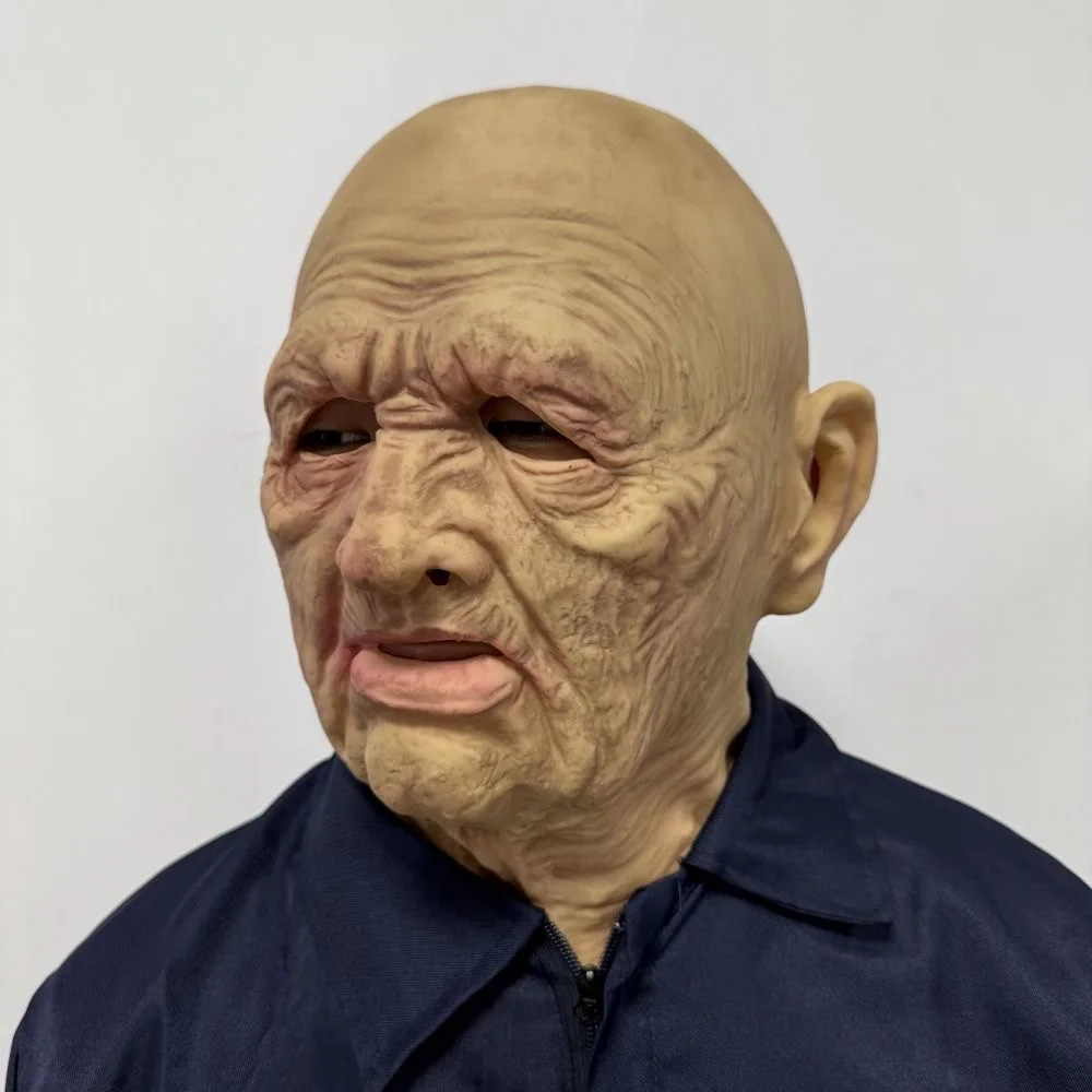 Realistische alte Mann Maske Latex Glatze Mann menschliche Maske Opa gruselige Falten voller Kopf Maske Cosplay Halloween Maskerade Kostüm Requisiten