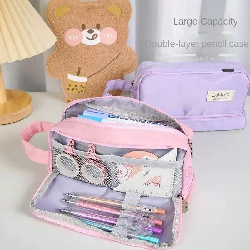 Large-capacity Cases Three-layer Cute Pencil Bag Beautiful Student Korean Stationery Pen Holder Pencil Case School Kits Supplies