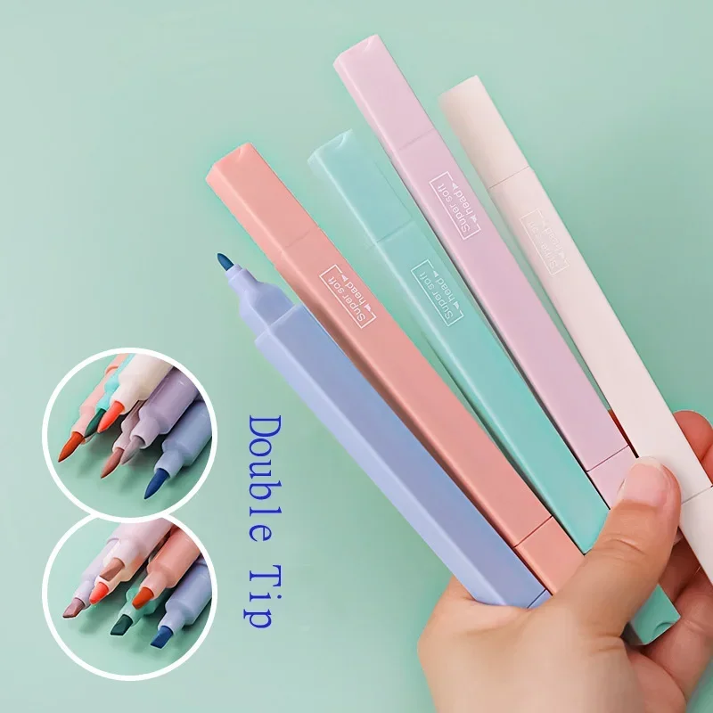 

6 PCS/set Double Tip Highlighter Pens Kawaii Candy Color Markers Set Stationery Journal Supplies