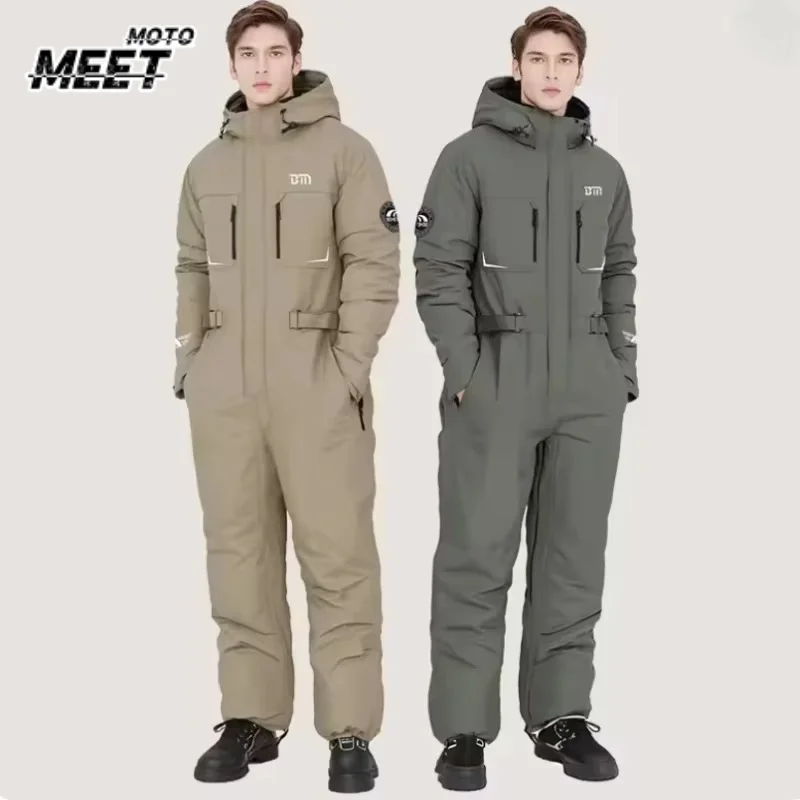 Winter Motorcycle Riding Coldproof Clothing Waist Designwarm Cotton Jumpsuit,thickened Waterproof Snowmobile Suit Fishing Suit