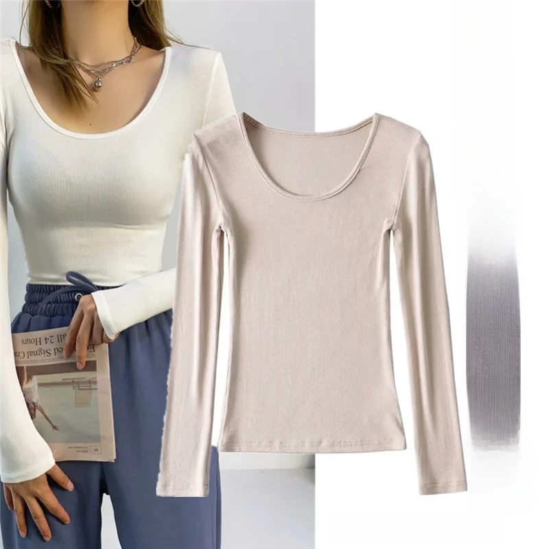 Slim Fit Low round Ne Long Sve Knitted Base irt Women's T-irt Inner Wear Street Sle Color Faion Top