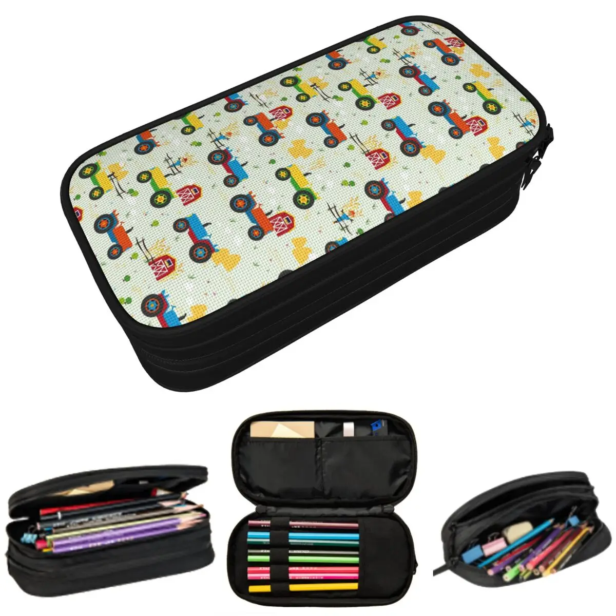 Estuche para lápices con diseño de tractor, maquinaria agrícola, equipo agrícola, para estudiantes, caja para bolígrafos, bolsa para lápices, suministros de papelería, bolsa para guardar bolígrafos