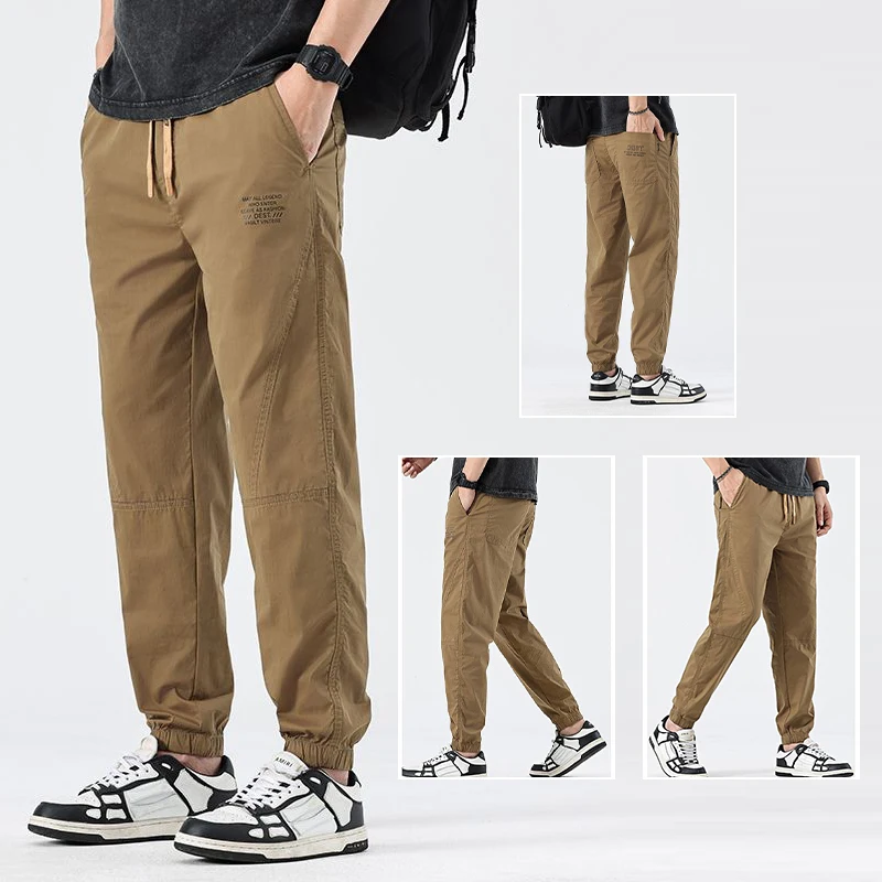 

Men summer Casual Ankle Length look taller Pants Jeans Male Safari Style Pants Thin Tapered Army Green Trousers