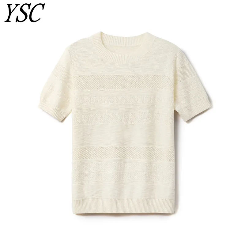 

YSC2024 New models Women Fine imitation wool Pullover Round neck short sleeved Hollow out style Skin friendly soft loose sweater