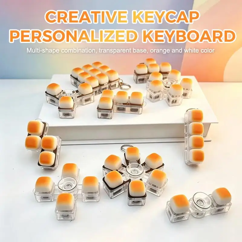 Bun Fidget Clicker Keychain 2 in 1 Squishy Squeeze Spinner Stress Toy Fun Colorful Fidget Toy for Family Game Night Prizes