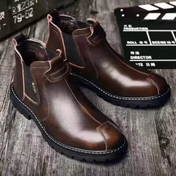 Luxury Men's Ankle Boots Chelsea Boots High Top Men Shoes for Leather Brand Retro Comfortable 2025 Fashion Men Boots Thick Sole