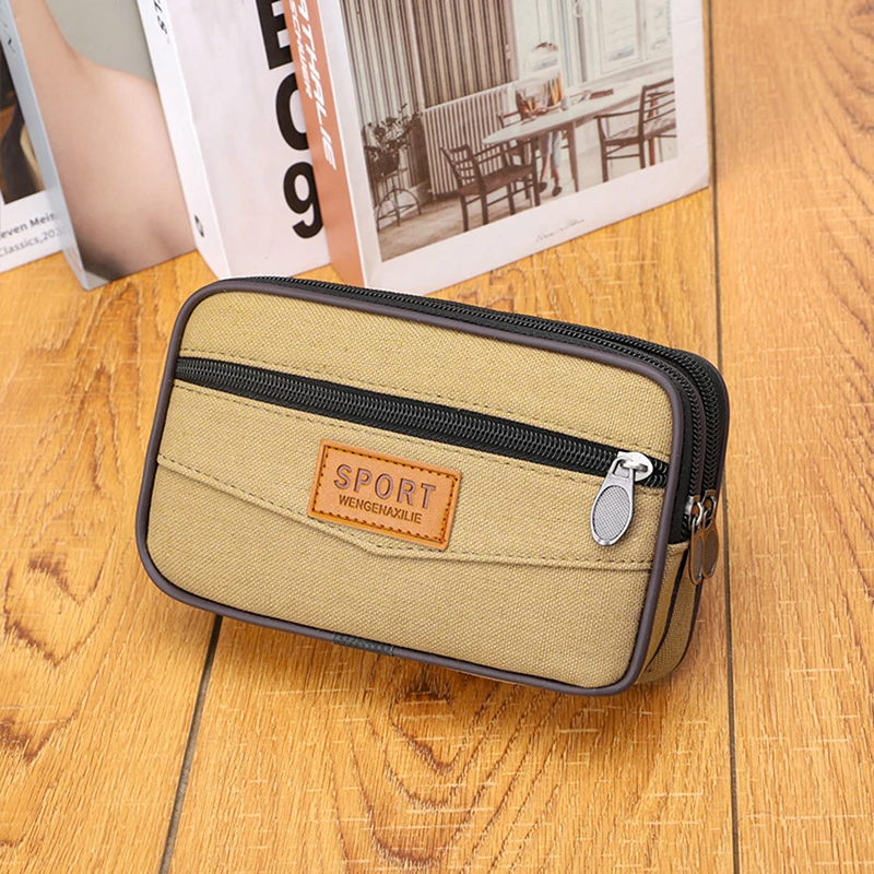 Multi Layer Men Phone Pouch Belt Waist Bag Fanny Pack Canvas Purse Small Pocket Design Belt Pouch Purse Bag For Phone New