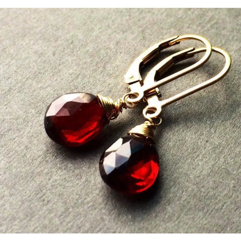 Garnet teardrop earrings: 14k gold-plated pendant, January birthstone