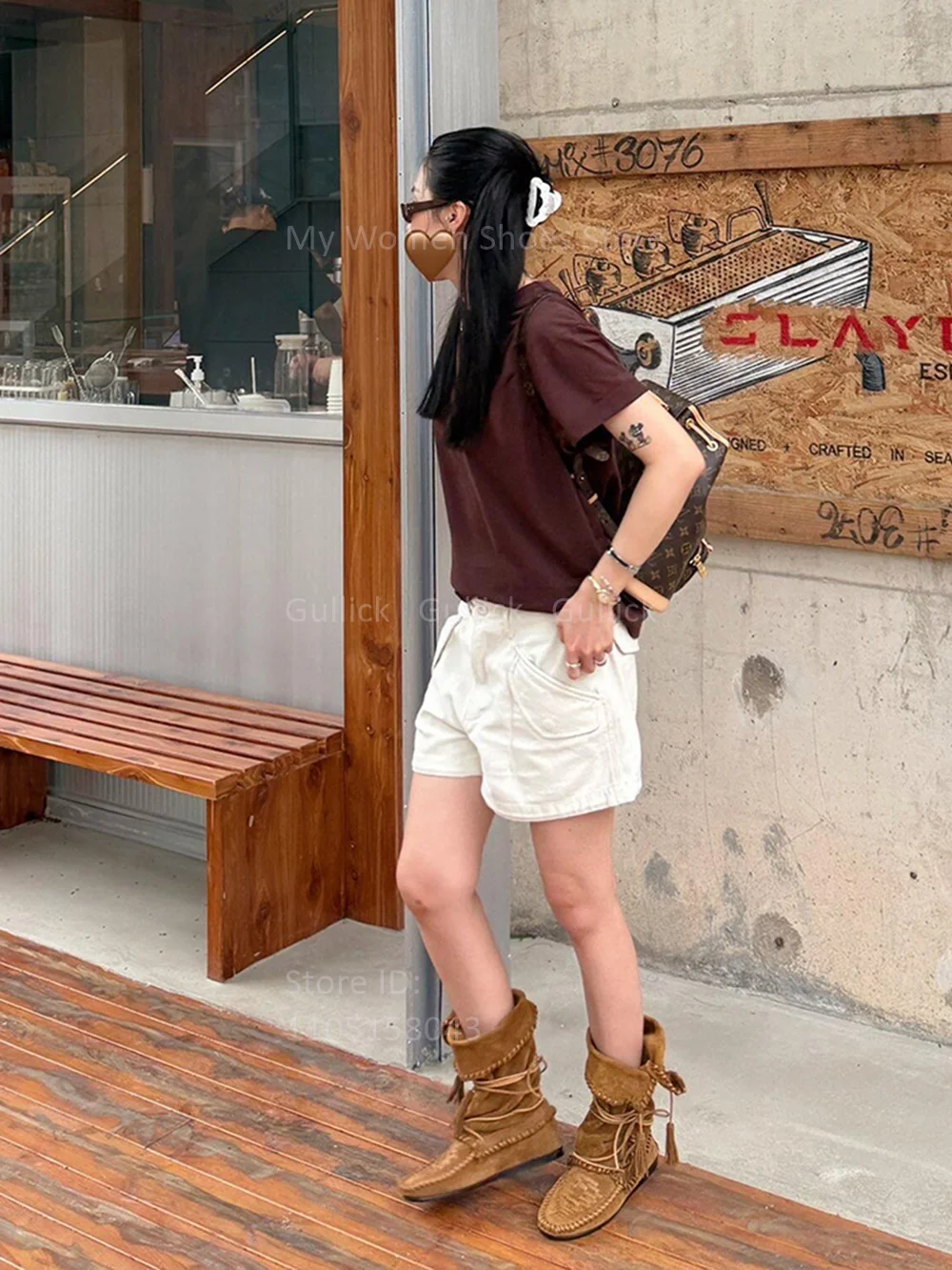 Retro Tassel Height Increase Ankle Booties Round Toe Turn Over Tan Slip On Runway 2026 Winter Autumn Women Dress Shoes Handmade