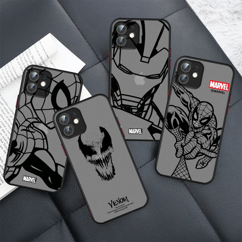 Marvel Spiderman Avengers For Apple iPhone 15 14 13 12 mini 11 XS XR X 8 7 Pro Max Plus TPU Frosted Translucent Phone Case