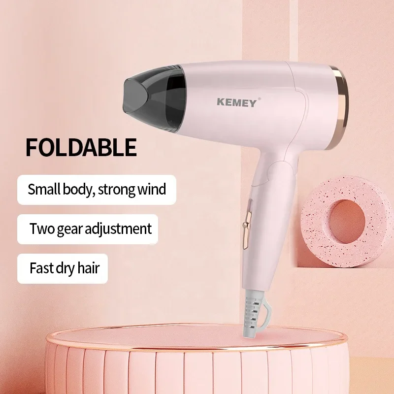 

Colorful Portable Blow Drying Appliance Hair Dryer Kemey KM-6837 Household High Powerful Travel Foldable Hair Dryer