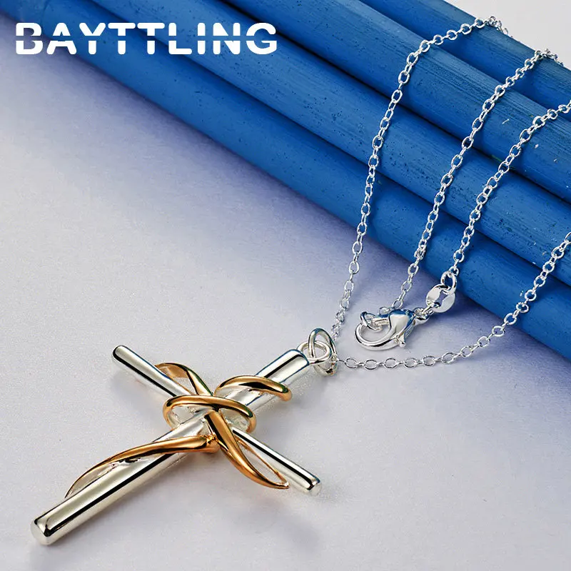 

925 Sterling Silver 16-30 Inches Simple Cross Necklace For Women Men Fashion Wedding Gift Jewelry