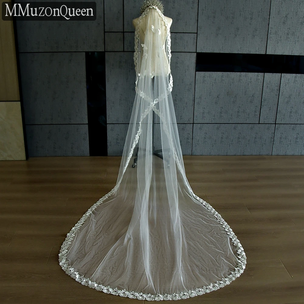 MMQ Classic 3M Embroidery Edge Pearl Embellishment Bridal Veil Cathedral Wedding Accessory Ladies Main Wedding Dress velo  M10