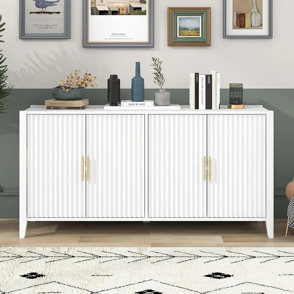 

Accent Storage Cabinet Sideboard With 4 Doors, Wooden Cabinet Buffet With 2 Storage Cabinets, Metal Handles For Kitchen, Dining