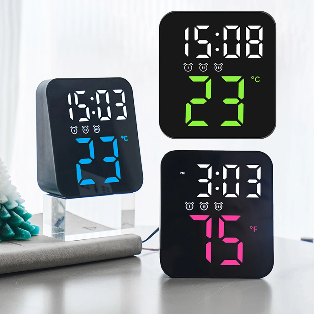 

Led Electronic Digital Alarm Clock With Temperature Time Date Display 2 Levels Adjustable Brightness Bedside Clock Home Decor